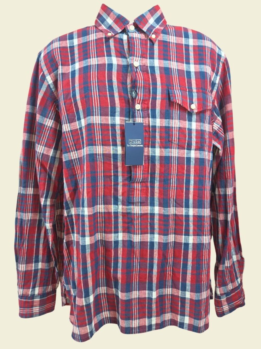 Polo Ralph Lauren Half-Button Madras Shirt Size Large NWT